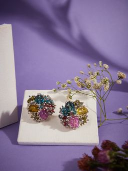 House of D'oro - Multicolour Stone and Crystal Round Earrings