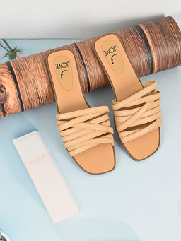 Jove - Women Beige Gladiator Open Toe Flats