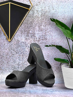 Jove - Women Black Glitter Sandal Heels