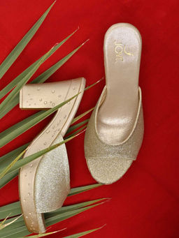 Jove - Women Golden Glitter Sandal Heels