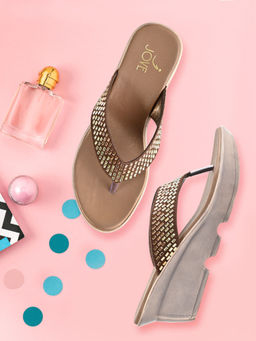 Jove - Women Brown Embellished Wedges