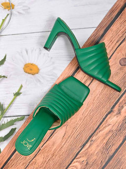 Jove - Women Green Striped Sandal Heels