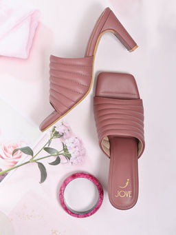 Jove - Women Pink Striped Sandal Heels