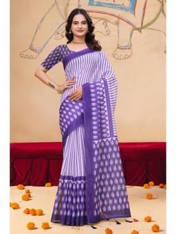 Nyri - Linen Cotton Saree For Women - Purple