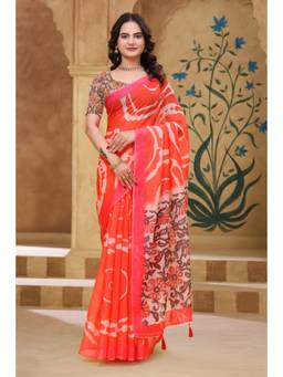 Nyri - Linen Cotton Saree For Women - Orange