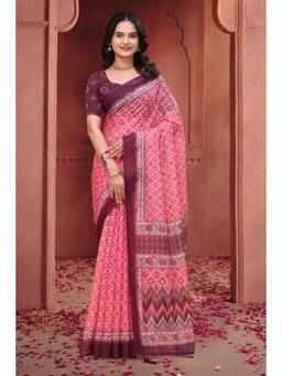 Nyri - Linen Cotton Saree For Women - Pink