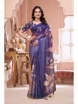 Nyri - Linen Cotton Saree For Women - Navy Blue