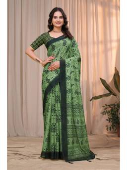 Nyri - Linen Cotton Saree For Women - Green