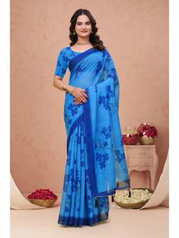 Nyri - Linen Cotton Saree For Women - Blue