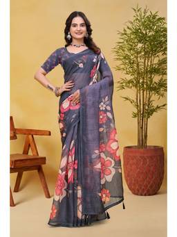 Nyri - Linen Cotton Saree For Women - Grey