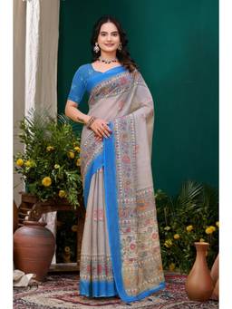 Nyri - Linen Cotton Saree For Women - Grey