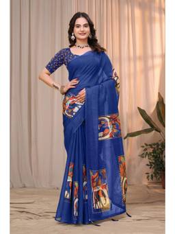 Nyri - Linen Cotton Saree For Women - Indigo