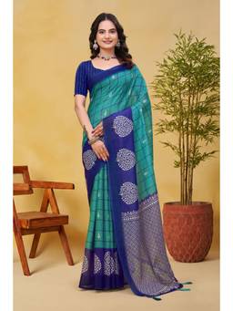 Nyri - Linen Cotton Saree For Women - Turquoise