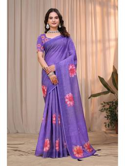 Nyri - Linen Cotton Saree For Women - Lavender