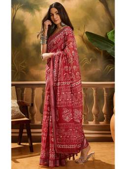 Nyri - Linen Cotton Saree For Women - Pink