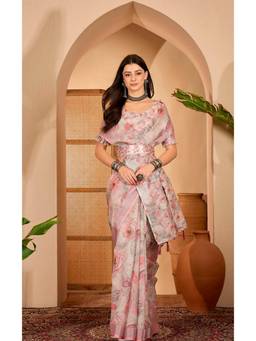 Nyri - Linen Cotton Saree For Women - Pink