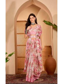 Nyri - Linen Cotton Saree with Belt For Women - Pink