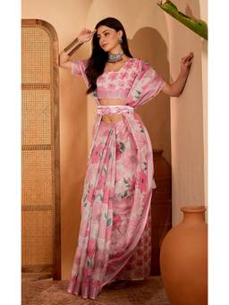 Nyri - Linen Cotton Saree For Women - Pink