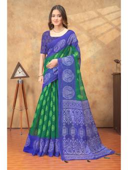 Nyri - Linen Cotton Saree For Women - Green