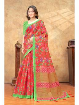 Nyri - Linen Cotton Saree For Women - Red