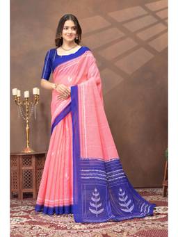 Nyri - Linen Cotton Saree For Women - Pink