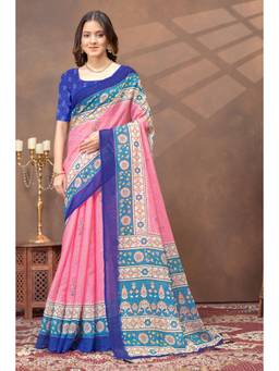Nyri - Linen Cotton Saree For Women - Pink