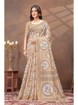 Nyri - Linen Cotton Saree For Women - Beige