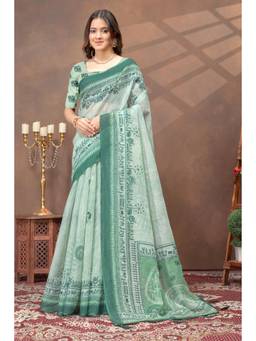 Nyri - Linen Cotton Saree For Women - Green