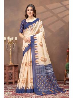 Nyri - Linen Cotton Saree For Women - Cream