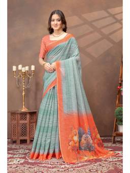 Nyri - Linen Cotton Saree For Women - Green