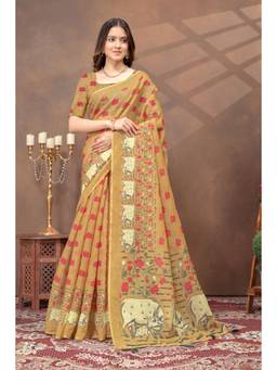 Nyri - Linen Cotton Saree For Women - Mustard