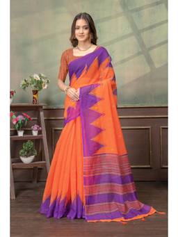 Nyri - Linen Cotton Saree For Women - Orange