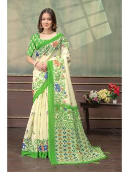 Nyri - Linen Cotton Saree For Women - Cream