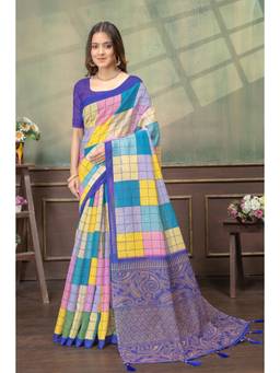 Nyri - Linen Cotton Saree For Women - Multi-Color