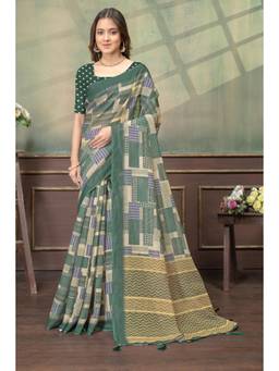 Nyri - Linen Cotton Saree For Women - Green