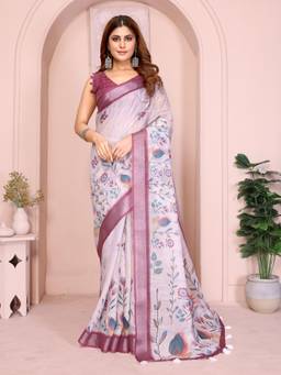 Nyri - Linen Cotton Saree For Women - Purple