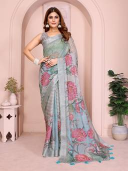 Nyri - Linen Cotton Saree For Women - Grey