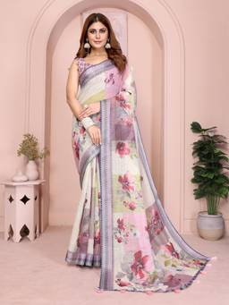 Nyri - Linen Cotton Saree For Women - Pink