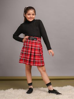 Budding Bees - Red Checks T-Shirt with Skirt (Set of 2)