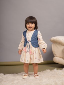 Budding Bees - Cream Floral Dress with Waistcoat