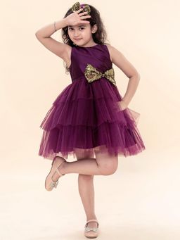 A.T.U.N. - Wine Embellished Mini Dress with Bow