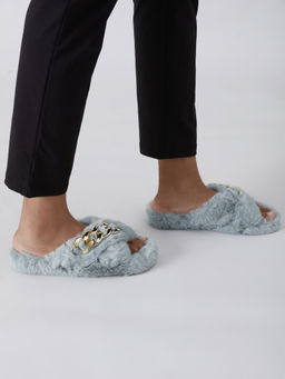 Twenty Dresses by Nykaa Fashion - Be Linked Together Fur Slippers