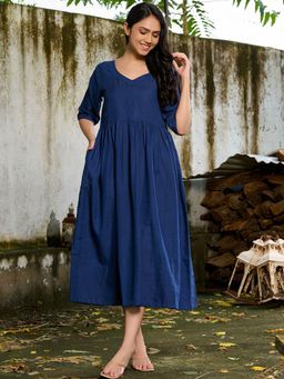 HOUSE OF JAMOTI - Navy Blue Solid Dress