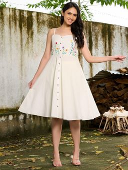 HOUSE OF JAMOTI - White Embroidered Knee Length Dress