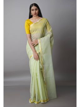 Unnati Silks - Pista Green Pure Plain Kota Cotton Saree with Unstitched Blouse