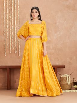 Gajra Gang - Bageecha Mustard Embroidered & Sequined Top and Skirt Set (Set of 2)