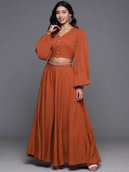 Varanga - Women Rust Solid Viscose Co-Ord (Set of 2)