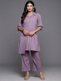 Varanga - Women Workwear Lavender Solid Cotton Co-Ord (Set Of 2)
