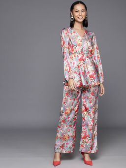 Varanga - Women Multi-Color Floral Printed Silk Co-Ord (Set of 2)