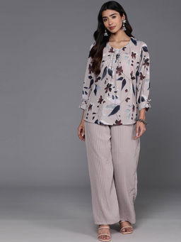 Varanga - Women Workwear Grey Floral Printed Georgette Co-Ord (Set Of 3)